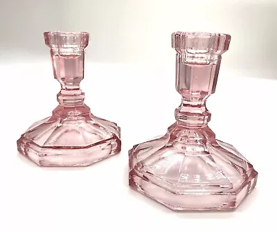 Buy Vintage Pair Of Depression Pink 1930’s Glass Candlesticks Candle Holders • 25.12£