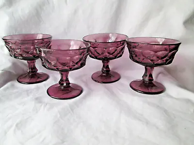 Buy Vintage Thumb Print Amethyst Purple Glass Footed Ice Cream Sherbet Bowls 4 Pcs. • 21.39£