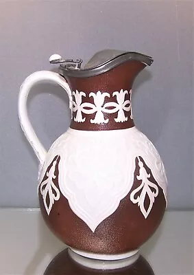 Buy Antique C.1864 William Brownfield Cobridge Tyrol Pitcher With Pewter Lid - 19 Cm • 20£