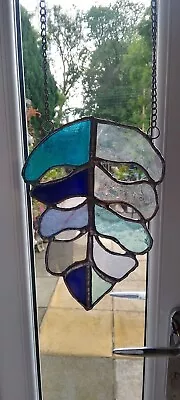 Buy Large Handmade Stained Glass Leaf/Cathedral Glass Sun Catcher Blue Mix Bnwot • 15£
