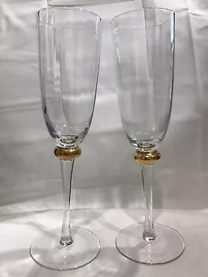 Buy 2 Golden Globe Crystal Champagne Flutes Rare Disc. Vtg. By Gibson 1999-2006 • 23.30£