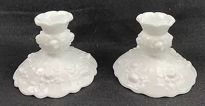 Buy Vintage Fenton White Milk Glass Cabbage Roses Candle Stick Holders Set Of 2 • 17.66£