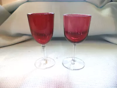 Buy (Ref 005) Two Vintage Cranberry Glass Wine Glasses • 10£