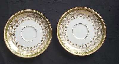 Buy 2  Replacement J Pouyat JP Limoges France  Saucer Green Gold Trim 4.5  • 13.81£