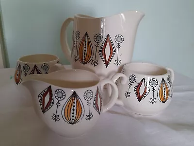 Buy Vintage 60s MCM Egersund Norwegian Pottery Kongo Pattern Jugs Sugar Milk Lot X 4 • 36£
