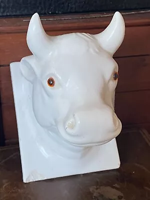 Buy Vintage White Pottery Wall Hanging Cow Or Bull Head W/ Glass Eyes • 22.99£