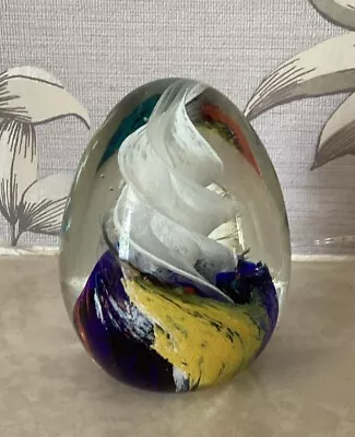 Buy Vintage Art Glass Spiral Paperweight Multicoloured Ovoid Decorative • 14.50£