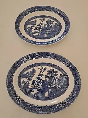 Buy Two Vintage Old Willow, Staffordshire, Serving Platters 36 X 29cm / 31 X 25 Cm • 9.99£