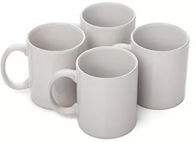 Buy Set X4 Grey Plain Stoneware Coffee Mugs | Dishwasher & Microwave Safe | Free P+P • 9.99£