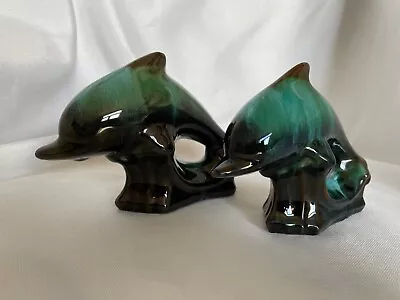 Buy Vintage Blue Mountain Pottery Dolphins X 2, Green/Black, Each Are 18cm X 13cm. • 12.50£