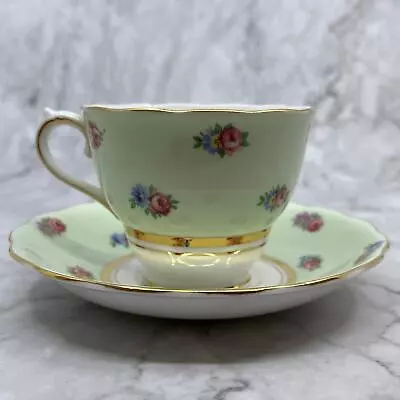 Buy COLCLOUGH Bone China Cup And Saucer England  Yellow Gold Trim, Pattern Roses TD1 • 12.58£