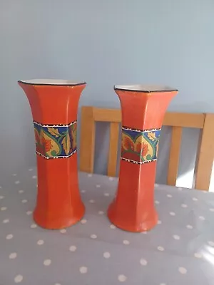 Buy Vintage Art Deco 1930s Orange  Tall Vases 27cm • 22.50£