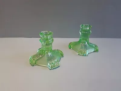 Buy Vintage Green Glass Dressing Table Candlesticks Vgc.  • 18£