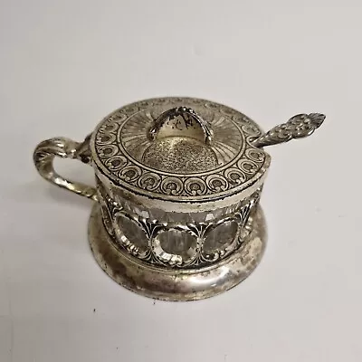 Buy Silver Plated & Glass Italian Condiment Dish With Spoon And Lid • 10£