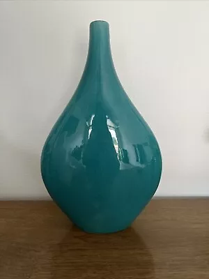 Buy Teal Crackle Finish Vase 14  Tall 9  Wide EUC • 12.07£