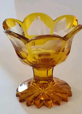 Buy Amber Cut Glass Flashed And Engraved German Castles Table Salt Late 1800s • 55£