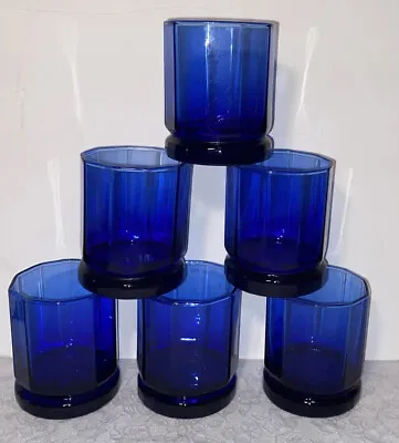 Buy 6 Vintage Anchor Hocking Cobalt Blue 10 Panel Old Fashion Glasses Tumbler Essex • 18.63£