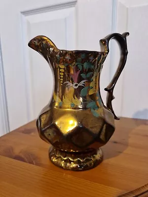 Buy Copper Lustre Ware Jug Hand Painted Floral Antique Pottery 20cm Tall • 21£