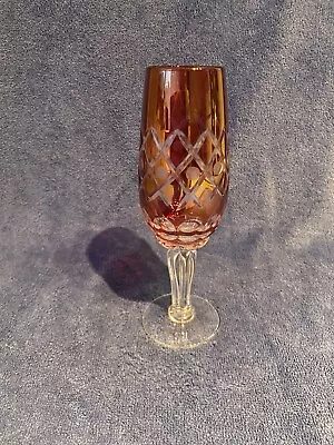 Buy Ruby Red Bohemian Stem Wine Glass With Crisscross Cut Crystal. VGC Item No.3 • 16£