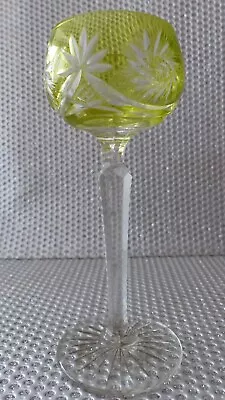 Buy Vintage Bohemian Engraved Pinwheel Yellow Overlay Liqueur Glass Stemmed • 25£