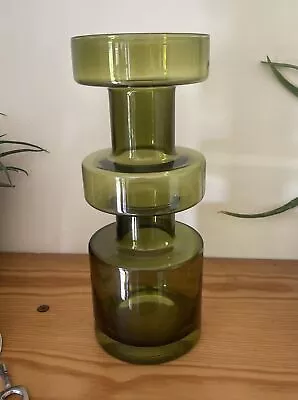 Buy Riihimaki Olive Green Cog Glass Vase 1960's 1970's Khaki Finnish Retro VGC Rare • 150£