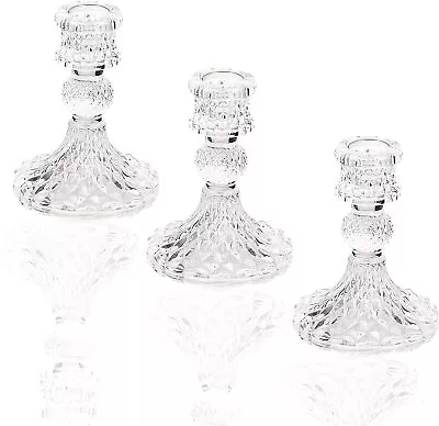 Buy Glass Candle Holder, Taper Candlestick Holders, Decorative Candle Sticks Set Of • 16.14£