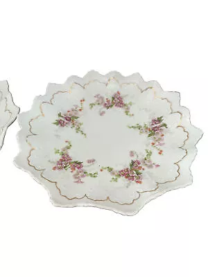 Buy 4 Austria Star China Ruffled Plates 7 3/4” Pink Roses Green Foliage Antique • 37.62£