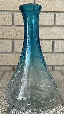 Buy Crackle Glass Vase Ombré Blue Aqua Clear Tones Handblown Mid Century Modern • 27.91£