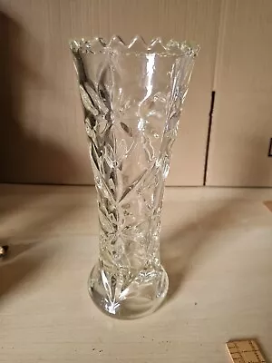 Buy Vintage Saw Tooth Rim Pressed Glass Vase Flower Pattern 26.5cm Tall, Heavy  • 12£