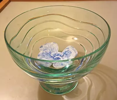 Buy Caithness Footed 16cm Dia. Glass Bowl With Blue Tranquility Flower • 14.99£