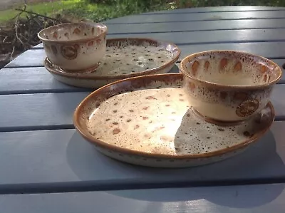Buy Fosters Pottery - Blonde Honeycomb - Two Sets Of Soup Bowl On One Person Tray • 12£