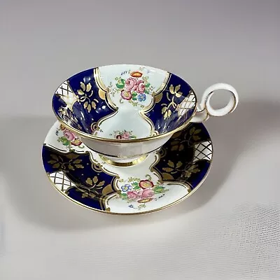 Buy Cobalt Blue And Hand Painted Floral Radfords Fenton Teacup And Saucer Set • 54.98£