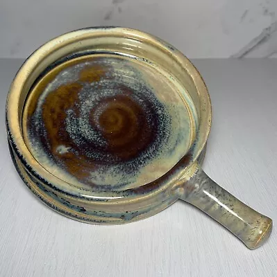 Buy Studio Art Pottery Multicolor Flambe Glaze Handled Brie Baker 6.25  Signed • 26.09£