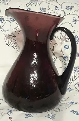 Buy Vtg Mid Century Blenko Purple Amethyst Crackle Glass Water Pitcher Vase 10  Tall • 177.06£