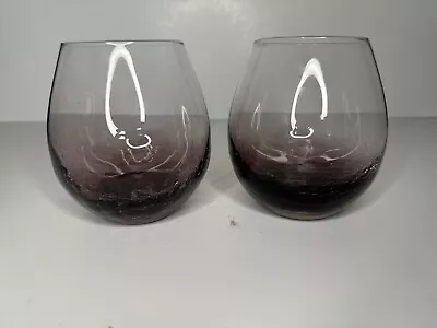 Buy Pier 1 Crackle Purple Amethyst Stemless Wine Glasses Set Of 2 • 41.89£