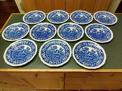 Buy Spode Tower Blue Copeland 9.25 Luncheon Plate Set Of 11 Gadroon Vintage OLD MARK • 82.01£