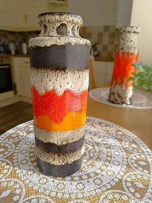 Buy Rare West German Fat Lava Vase Pottery 203-26 Orange Red • 125£