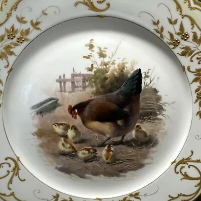 Buy KPM Berlin Game Bird Plate Hand Painted Chicken Relief Gold Art Nouveau Border • 368.77£