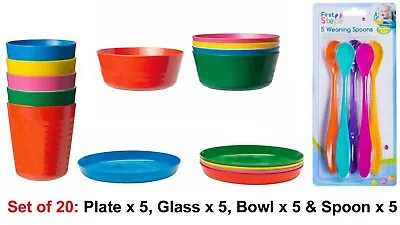 Buy Kids Plastic Bowls Cups Plates Cutlery Set Individual Melamine Children Toddler • 6.81£