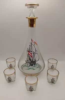 Buy Vintage Ship Glass Decanter With 5 Matching Boat Shot Glasses Drinking Set Vgc • 29.95£