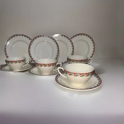 Buy WOODS IVORY WARE CUPS & SAUCERS Tea Trio Orange & Cream Art Deco Set Of 4 • 16.95£