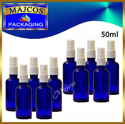 Buy 50ml Empty Cobalt Blue Glass Bottles With White Atomiser / Mist Spray • 16.99£
