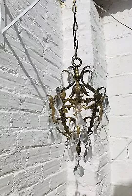 Buy Antique French Crystal Chandelier, Petite Cage, Ball, Bronze, Glass, European • 542.85£