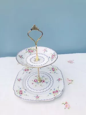 Buy Stunning 2 Tier Royal Albert “Petit Point” Floral Cake Stand Vintage Bone China • 10.45£