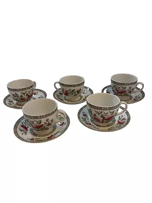 Buy Ridgway Staffordshire England Indian Tree Cups And Saucers X5 • 4.99£