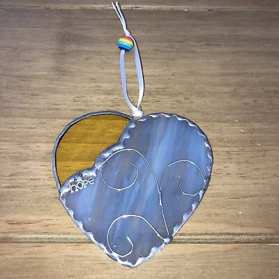 Buy Vintage Hope Heart Shaped Stained Glass Light Catcher 4ins X 4ins • 8£