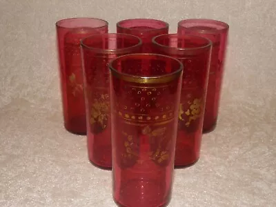Buy Victorian Cranberry Glass Tumblers Set Of 6 With Gold Gilding • 18£