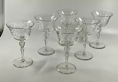 Buy Antique Hand Cut Etched Crystal Wine Glasses Set Of 6 Sh28 • 99.99£