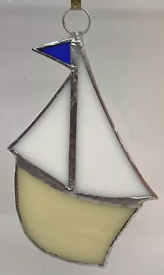 Buy F121 Stained Glass Suncatcher Hanging Sail Boat 13cm Cream White • 8.50£
