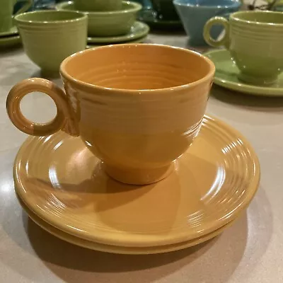 Buy Vintage Homer Laughlin Fiestaware Ring Handle Cup & 2 Saucers Original Yellow • 20.50£